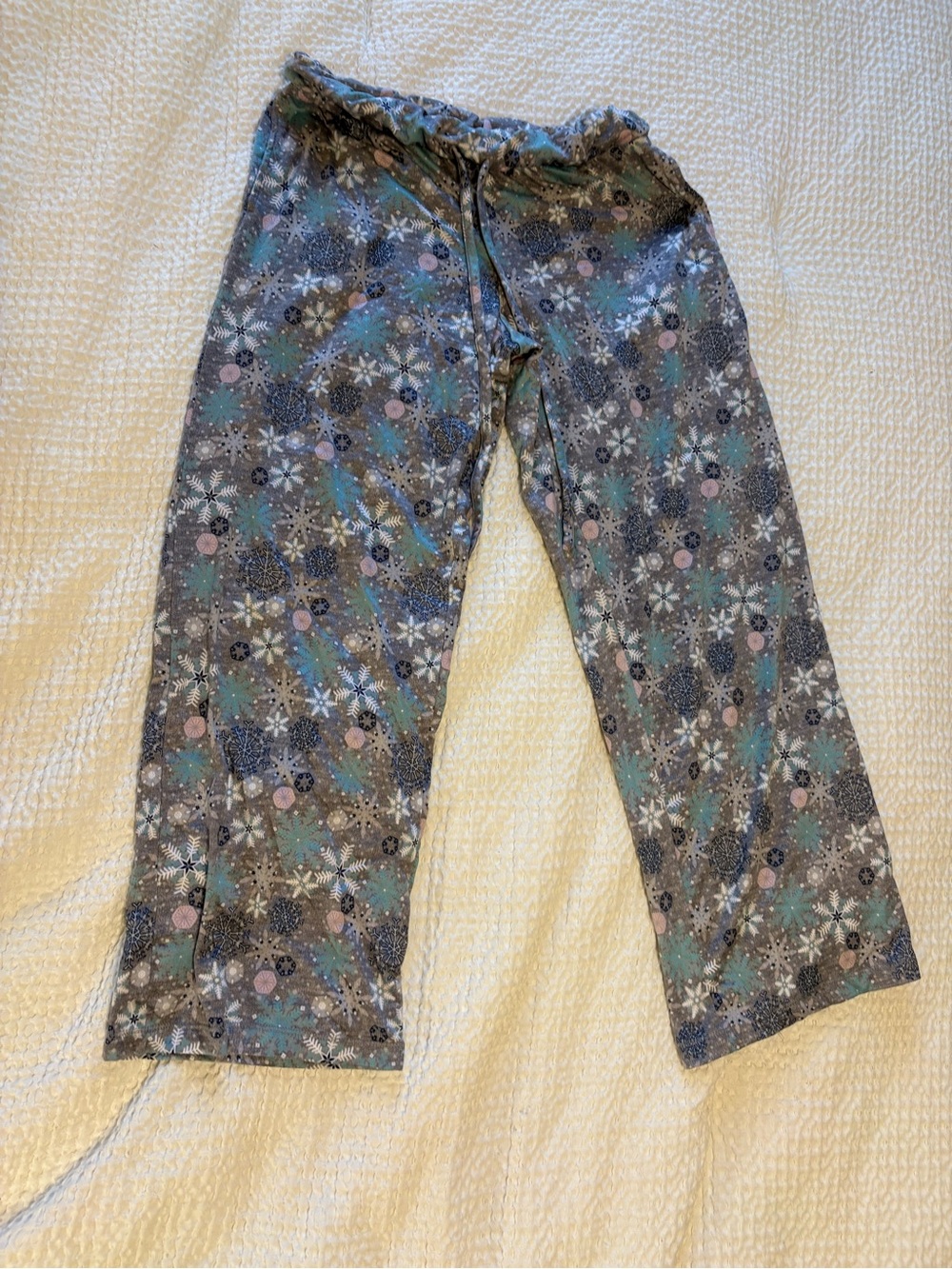 Jockey Gray Floral Snowflake Jogger Pants with Teal & Pink Accents